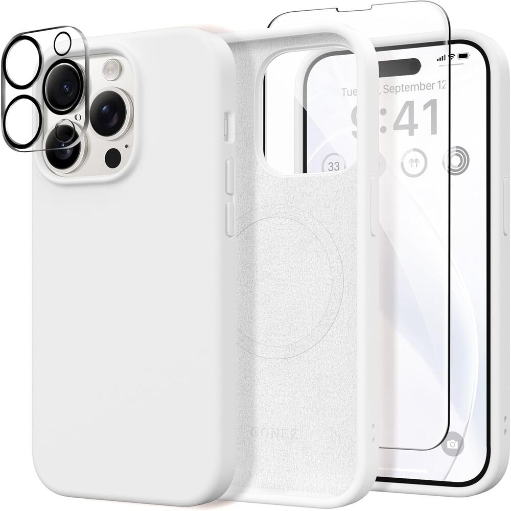 iPhone 14 Pro Case, Compatible w/ Magsafe, 2 Screen & Lens Protectors, White